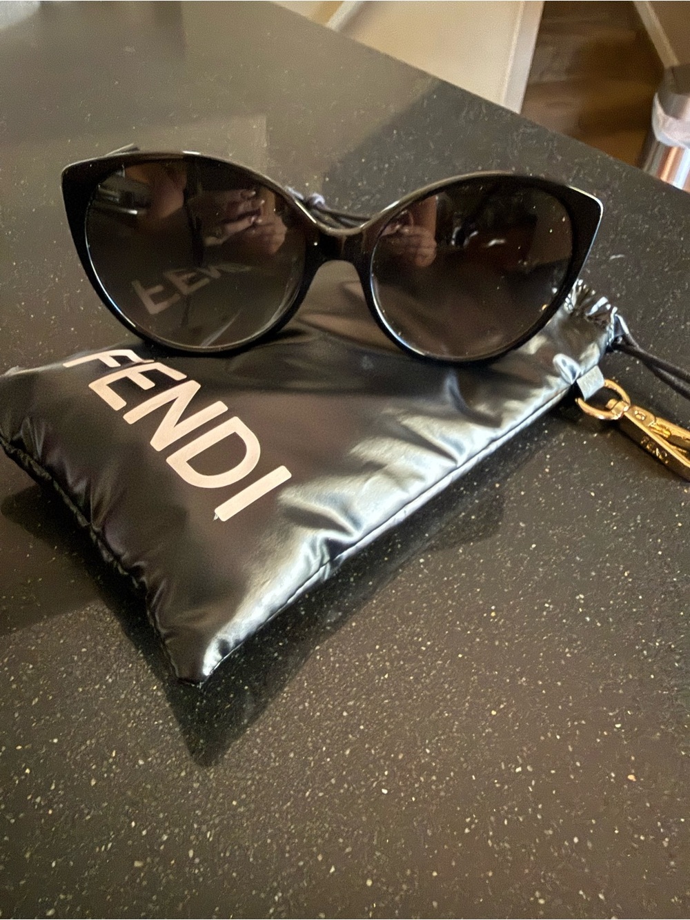 Fendi Black Gloss Cat-Eye Sunglasses